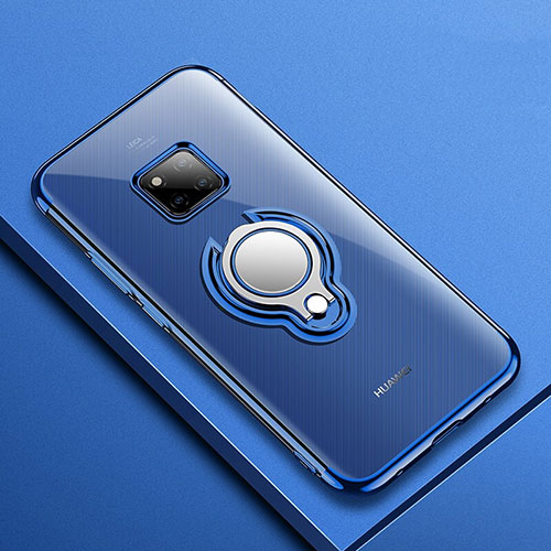 Ultra-thin Transparent TPU Soft Case Cover with Magnetic Finger Ring Stand S01 for Huawei Mate 20 Pro Blue