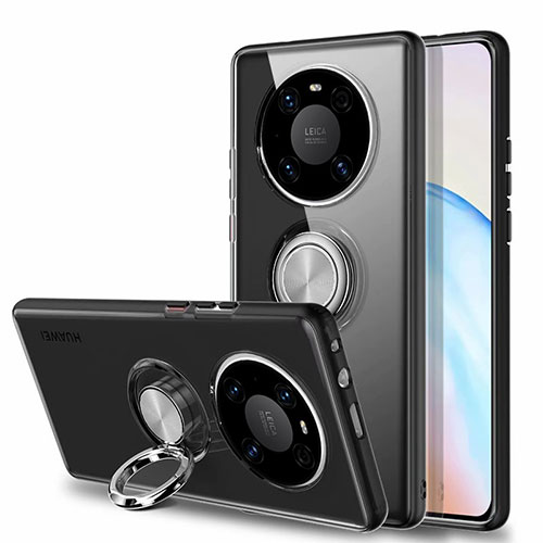 Ultra-thin Transparent TPU Soft Case Cover with Magnetic Finger Ring Stand S01 for Huawei Mate 40 Pro Black