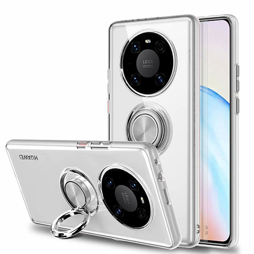 Ultra-thin Transparent TPU Soft Case Cover with Magnetic Finger Ring Stand S01 for Huawei Mate 40 Pro Clear
