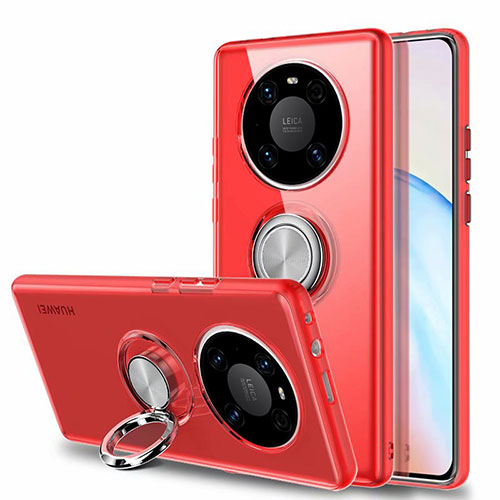 Ultra-thin Transparent TPU Soft Case Cover with Magnetic Finger Ring Stand S01 for Huawei Mate 40 Red