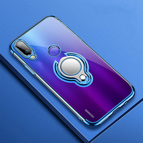 Ultra-thin Transparent TPU Soft Case Cover with Magnetic Finger Ring Stand S01 for Huawei P20 Lite Blue