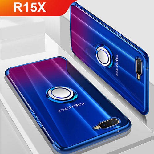 Ultra-thin Transparent TPU Soft Case Cover with Magnetic Finger Ring Stand S01 for Oppo R15X Blue