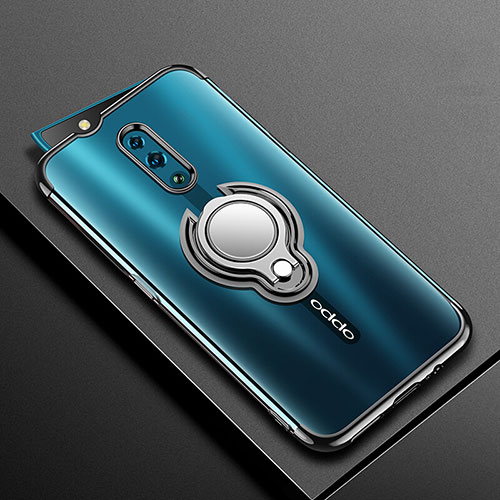 Ultra-thin Transparent TPU Soft Case Cover with Magnetic Finger Ring Stand S01 for Oppo Reno Black