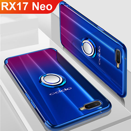 Ultra-thin Transparent TPU Soft Case Cover with Magnetic Finger Ring Stand S01 for Oppo RX17 Neo Blue