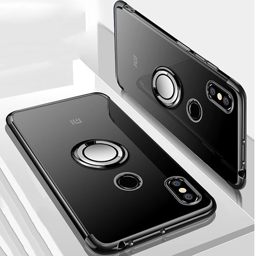 Ultra-thin Transparent TPU Soft Case Cover with Magnetic Finger Ring Stand S01 for Xiaomi Mi Max 3 Black