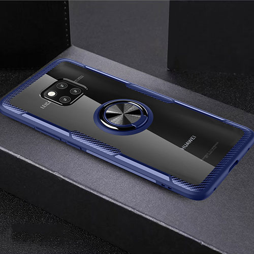 Ultra-thin Transparent TPU Soft Case Cover with Magnetic Finger Ring Stand S02 for Huawei Mate 20 Pro Blue