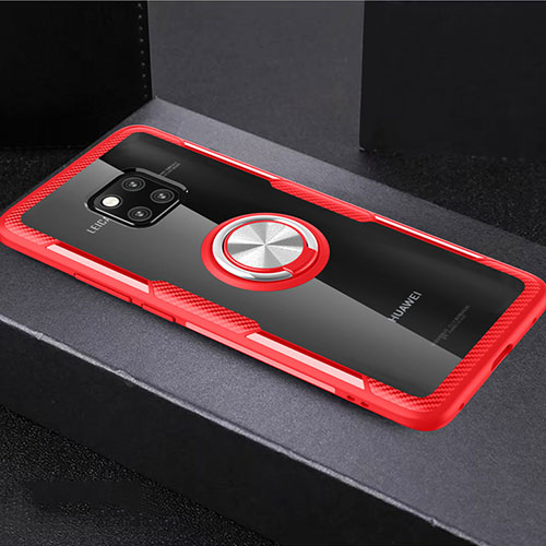 Ultra-thin Transparent TPU Soft Case Cover with Magnetic Finger Ring Stand S02 for Huawei Mate 20 Pro Red