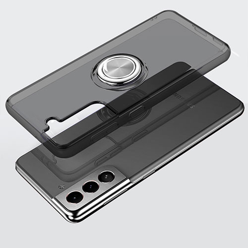 Ultra-thin Transparent TPU Soft Case Cover with Magnetic Finger Ring Stand S02 for Samsung Galaxy S21 Plus 5G Gray