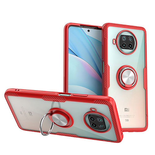 Ultra-thin Transparent TPU Soft Case Cover with Magnetic Finger Ring Stand ZL1 for Xiaomi Mi 10T Lite 5G Red