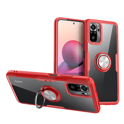 Ultra-thin Transparent TPU Soft Case Cover with Magnetic Finger Ring Stand ZL1 for Xiaomi Poco M5S Red