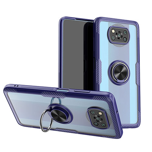 Ultra-thin Transparent TPU Soft Case Cover with Magnetic Finger Ring Stand ZL1 for Xiaomi Poco X3 Pro Blue