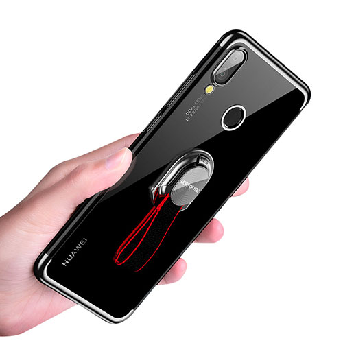 Ultra-thin Transparent TPU Soft Case with Finger Ring Stand for Huawei Nova 3e Black