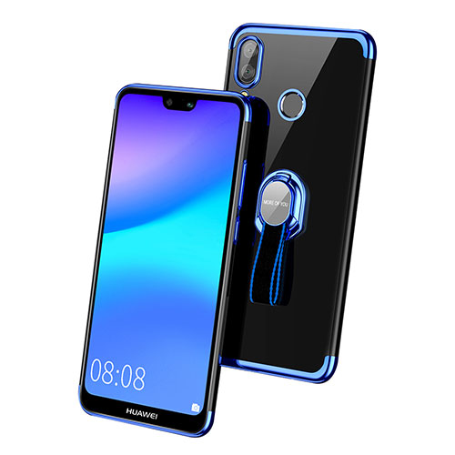 Ultra-thin Transparent TPU Soft Case with Finger Ring Stand for Huawei Nova 3e Blue