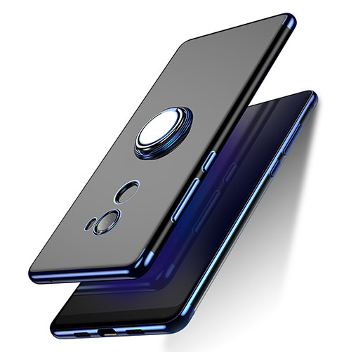 Ultra-thin Transparent TPU Soft Case with Finger Ring Stand for Xiaomi Mi Mix 2 Blue