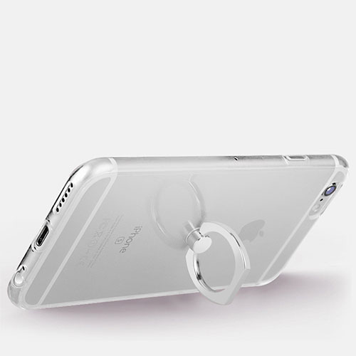 Ultra-thin Transparent TPU Soft Case with Finger Ring Stand S01 for Apple iPhone 6S Silver