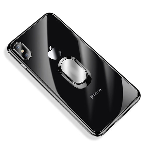 Ultra-thin Transparent TPU Soft Case with Finger Ring Stand T01 for Apple iPhone Xs Max Black