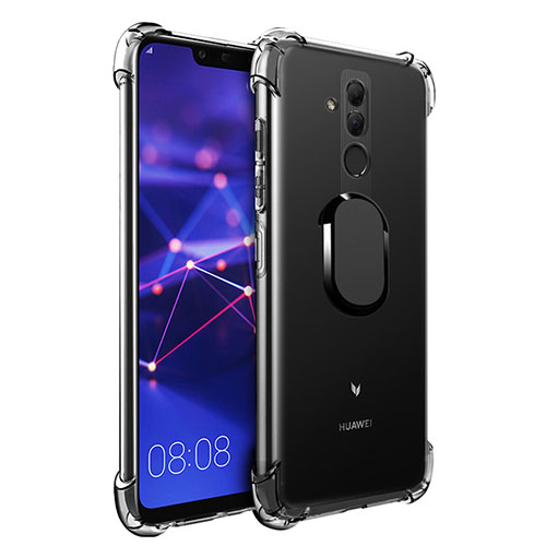 Ultra-thin Transparent TPU Soft Case with Magnetic Finger Ring Stand S01 for Huawei Mate 20 Lite Black