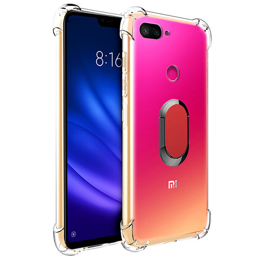 Ultra-thin Transparent TPU Soft Case with Magnetic Finger Ring Stand S01 for Xiaomi Mi 8 Lite Red