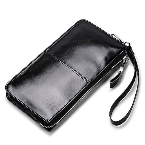 Universal Leather Wristlet Wallet Pouch Case H07 Black