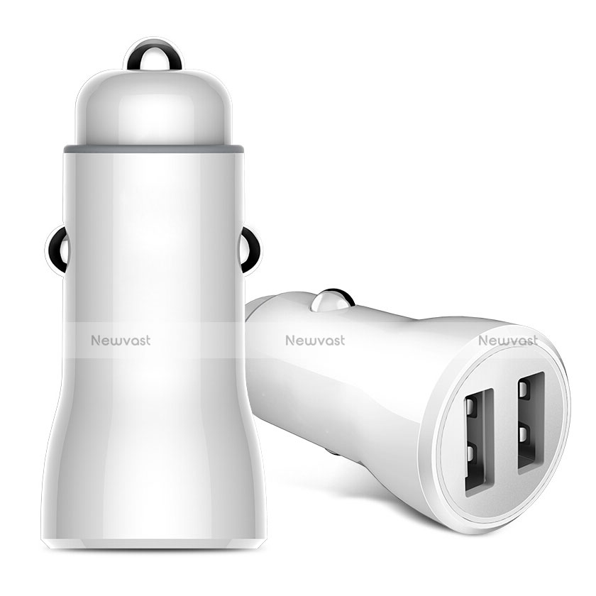 2.4A Car Charger Adapter Dual USB Twin Port Cigarette Lighter USB Charger Universal Fast Charging White