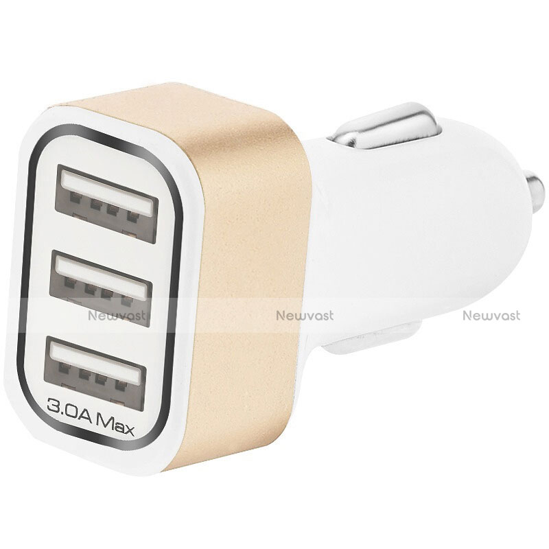 3.0A Car Charger Adapter 3 USB Port Cigarette Lighter USB Charger Universal Fast Charging U07 Gold