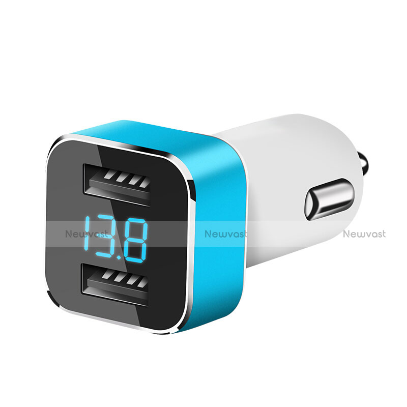 3.1A Car Charger Adapter Dual USB Twin Port Cigarette Lighter USB Charger Universal Fast Charging Sky Blue