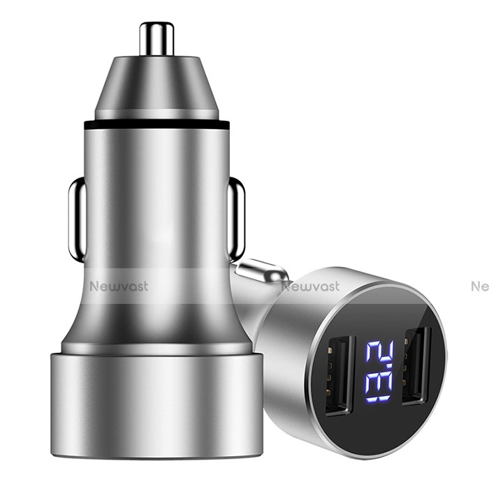 3.4A Car Charger Adapter Dual USB Twin Port Cigarette Lighter USB Charger Universal Fast Charging Silver