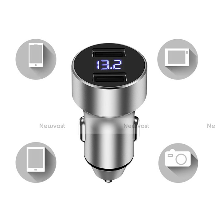 3.4A Car Charger Adapter Dual USB Twin Port Cigarette Lighter USB Charger Universal Fast Charging Silver