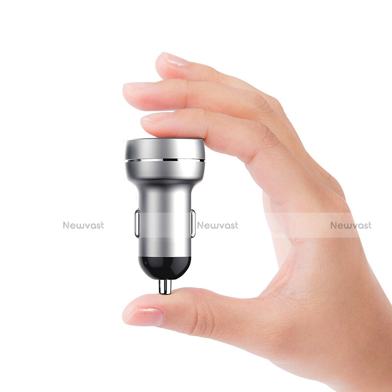 3.4A Car Charger Adapter Dual USB Twin Port Cigarette Lighter USB Charger Universal Fast Charging U03 Silver