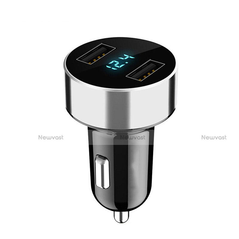 4.8A Car Charger Adapter Dual USB Twin Port Cigarette Lighter USB Charger Universal Fast Charging K07 Silver