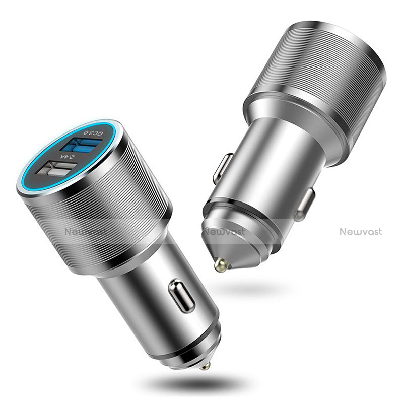 4.8A Car Charger Adapter Dual USB Twin Port Cigarette Lighter USB Charger Universal Fast Charging K08 Silver