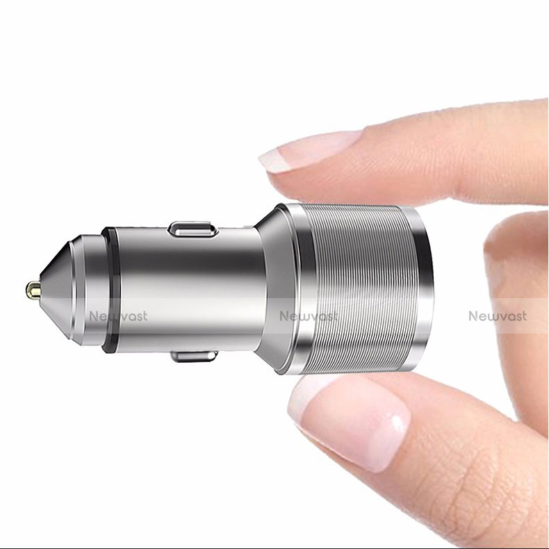 4.8A Car Charger Adapter Dual USB Twin Port Cigarette Lighter USB Charger Universal Fast Charging K08 Silver