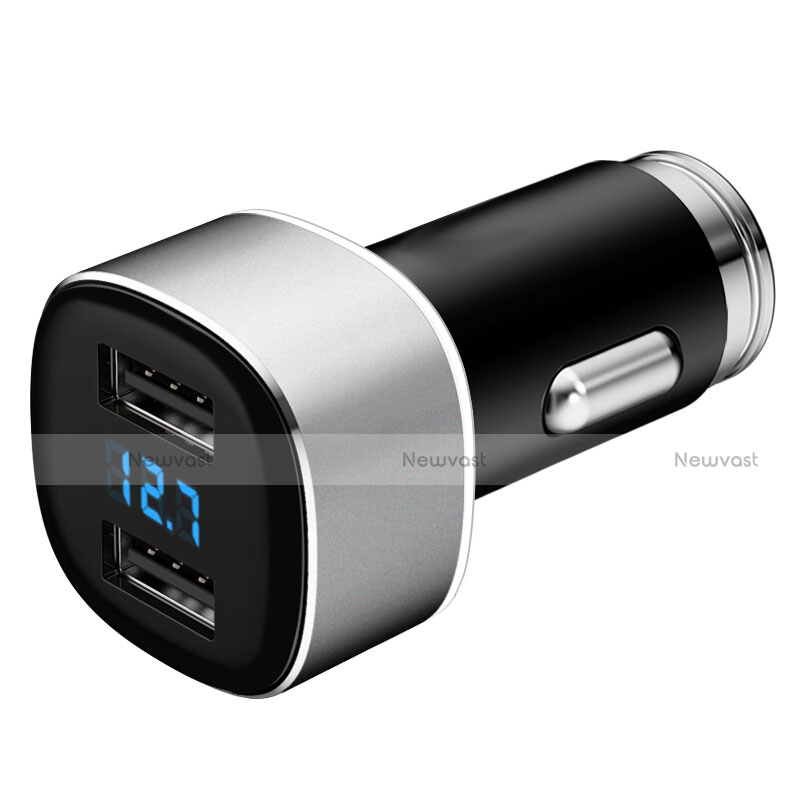 4.8A Car Charger Adapter Dual USB Twin Port Cigarette Lighter USB Charger Universal Fast Charging Silver