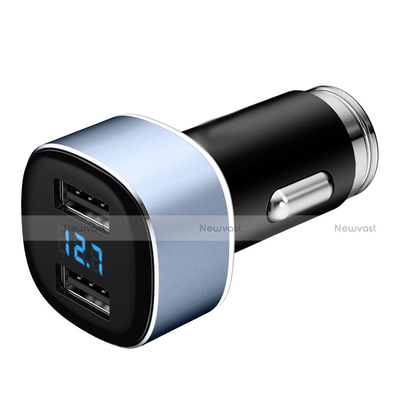 4.8A Car Charger Adapter Dual USB Twin Port Cigarette Lighter USB Charger Universal Fast Charging Sky Blue