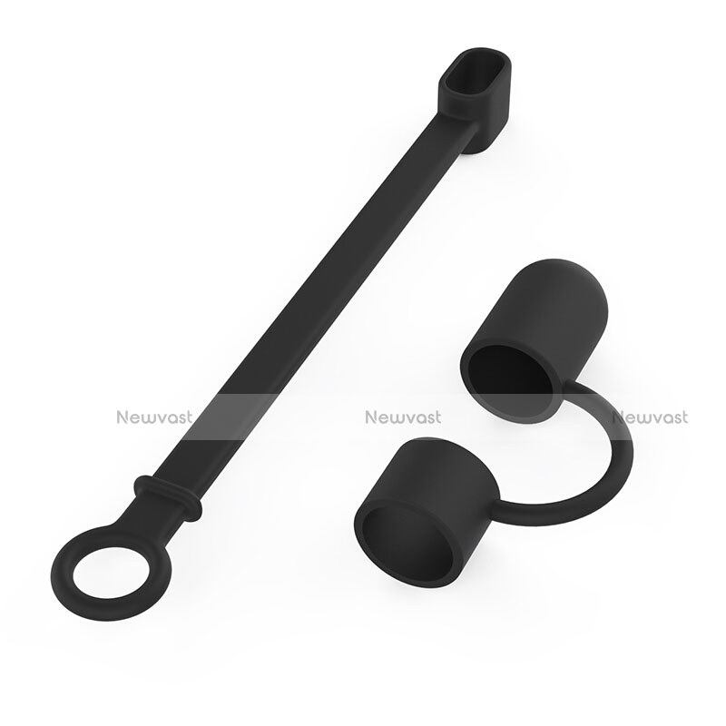 Cap Holder Cover Clip With Lightning Cable Adapter Tether Kits Anti-Lost for Apple Pencil Black