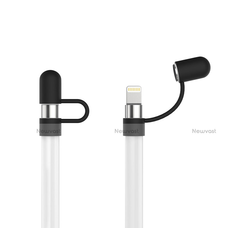 Cap Holder Cover Clip With Lightning Cable Adapter Tether Kits Anti-Lost for Apple Pencil Black