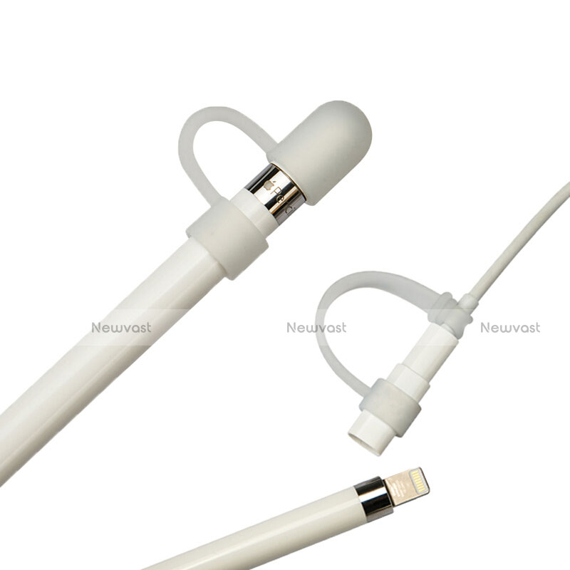 Cap Holder Cover Clip With Lightning Cable Adapter Tether Kits Anti-Lost for Apple Pencil White