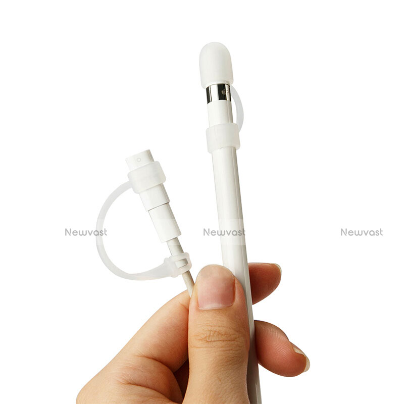 Cap Holder Cover Clip With Lightning Cable Adapter Tether Kits Anti-Lost for Apple Pencil White