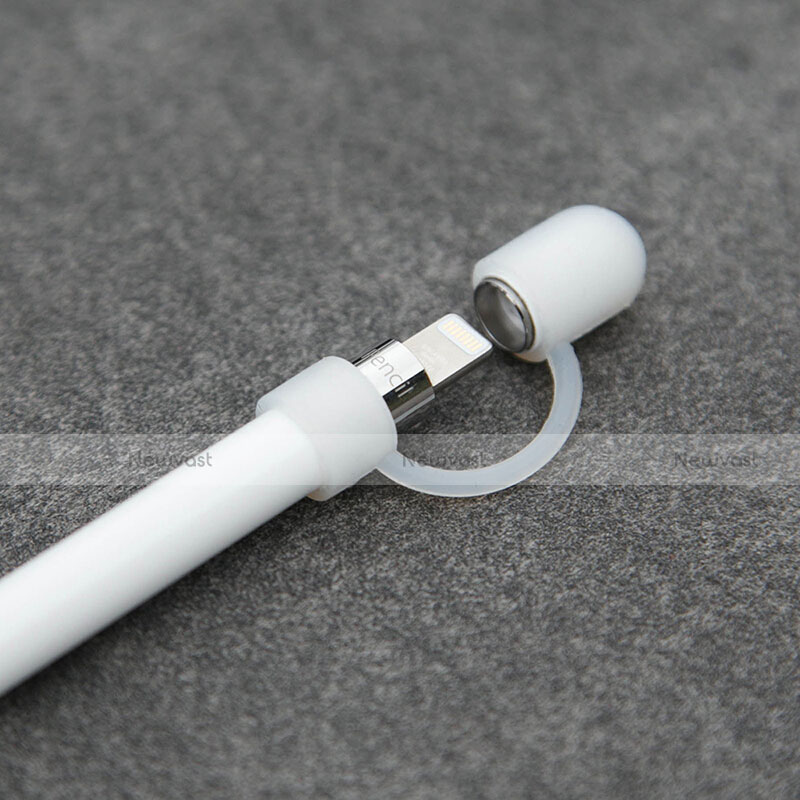 Cap Holder Cover Clip With Lightning Cable Adapter Tether Kits Anti-Lost P01 for Apple Pencil White