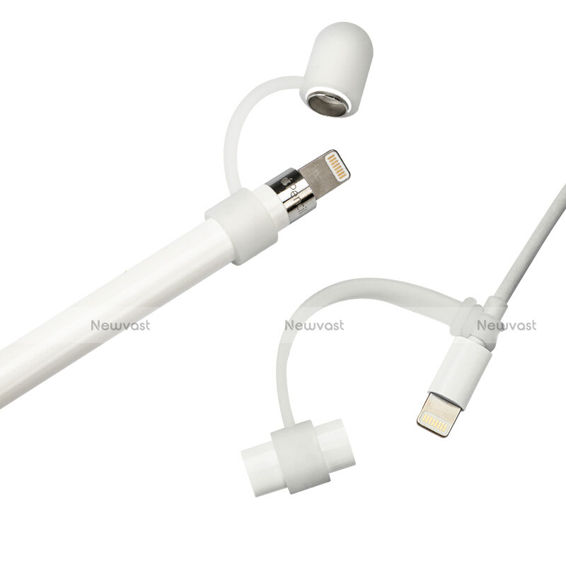 Cap Holder Cover Nib Cover with Lightning Cable Adapter Tether Kits Anti-Lost for Apple Pencil White