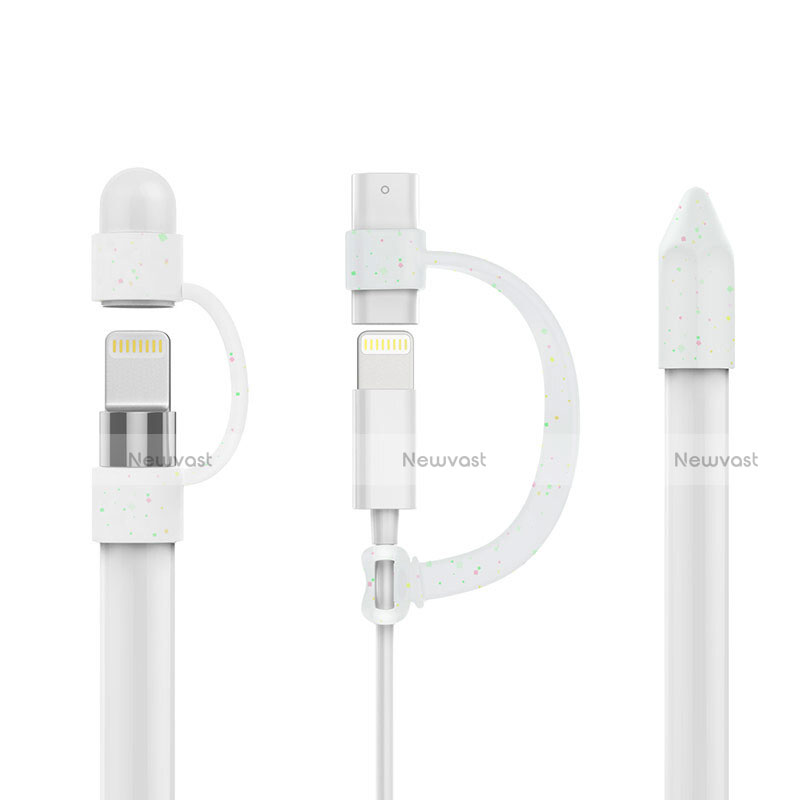 Cap Holder Cover Nib Cover with Lightning Cable Adapter Tether Kits Anti-Lost P01 for Apple Pencil White