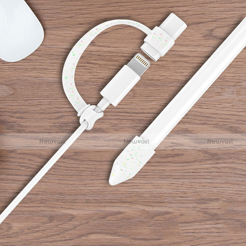 Cap Holder Cover Nib Cover with Lightning Cable Adapter Tether Kits Anti-Lost P01 for Apple Pencil White