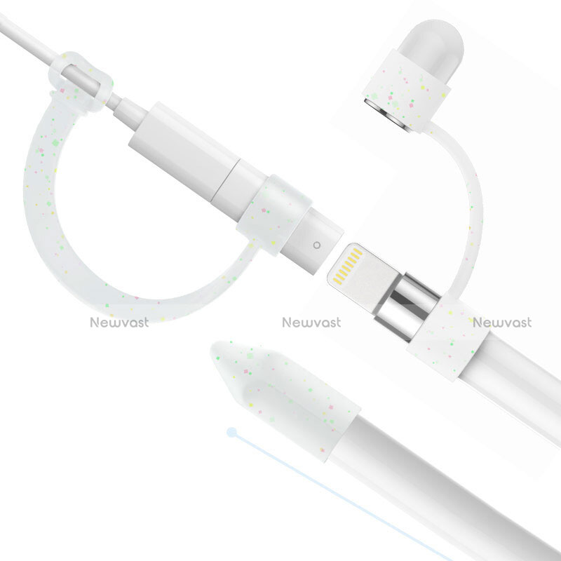 Cap Holder Cover Nib Cover with Lightning Cable Adapter Tether Kits Anti-Lost P01 for Apple Pencil White