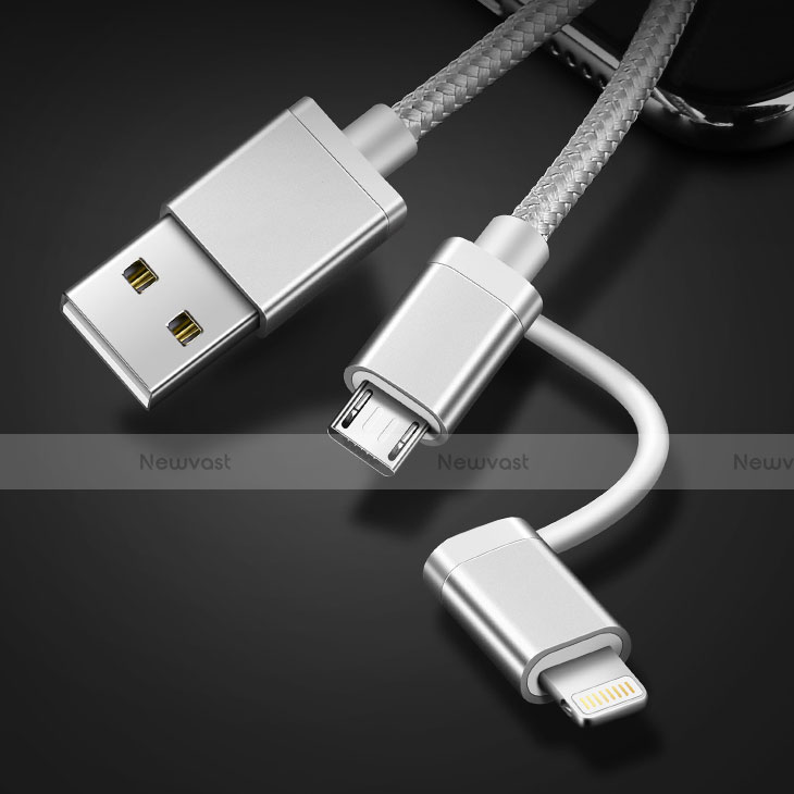 Charger Lightning USB Data Cable Charging Cord and Android Micro USB C01 for Apple iPad 10.2 (2020) Silver