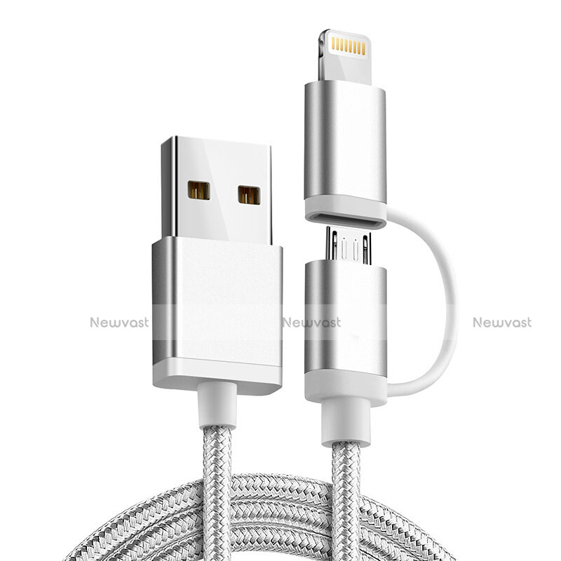 Charger Lightning USB Data Cable Charging Cord and Android Micro USB C01 for Apple iPhone 12 Max Silver