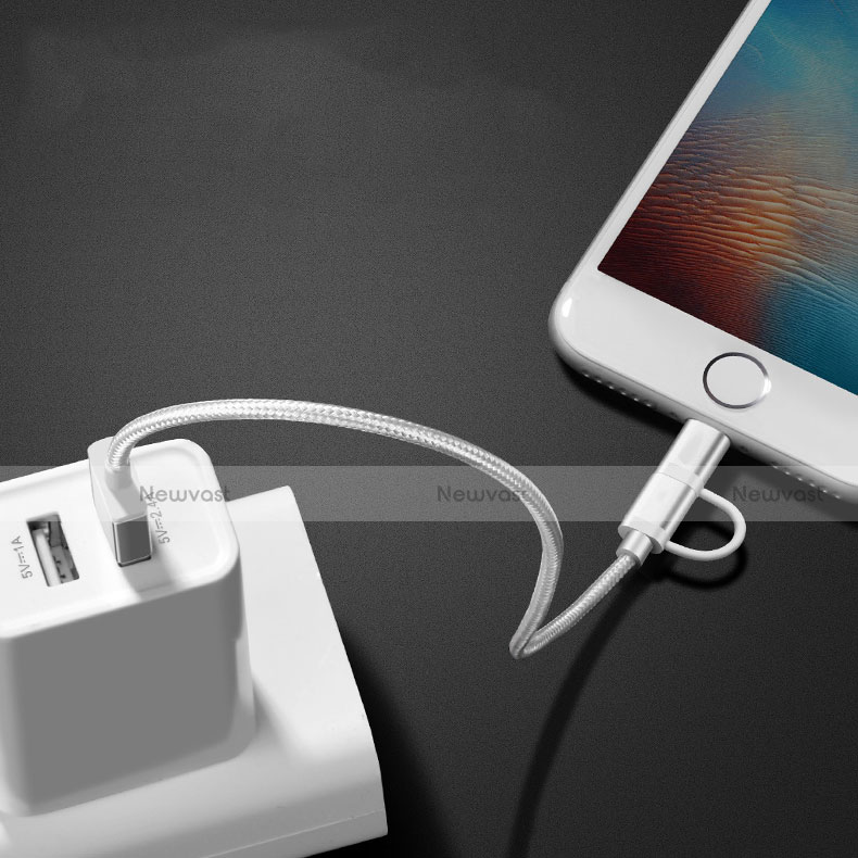 Charger Lightning USB Data Cable Charging Cord and Android Micro USB C01 for Apple iPhone 12 Pro Silver