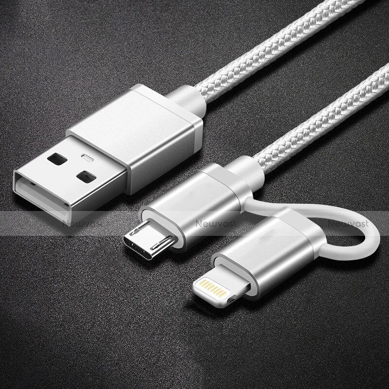 Charger Lightning USB Data Cable Charging Cord and Android Micro USB C01 for Apple iPhone 13 Pro Silver
