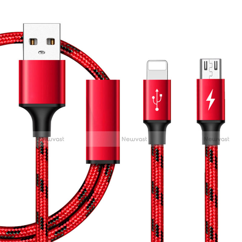 Charger Lightning USB Data Cable Charging Cord and Android Micro USB ML02 Red