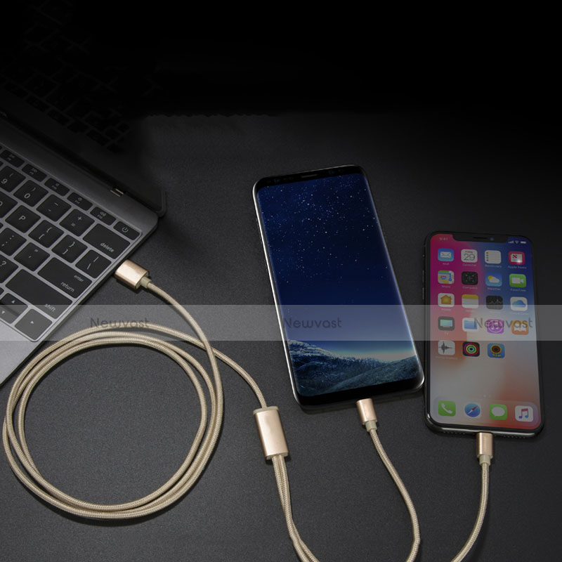 Charger Lightning USB Data Cable Charging Cord and Android Micro USB ML03 Gold