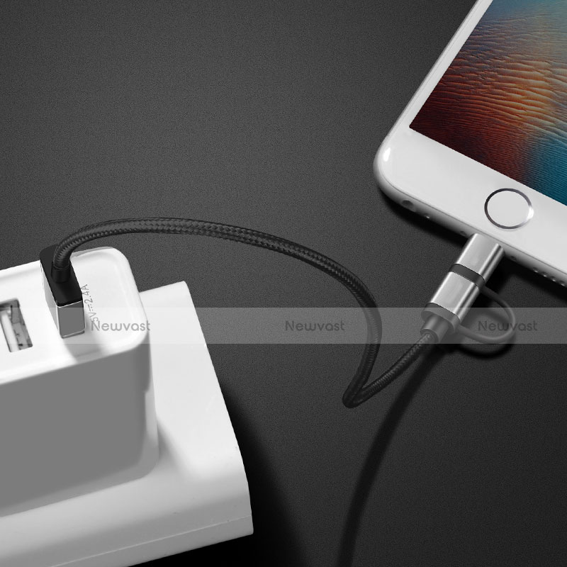 Charger Lightning USB Data Cable Charging Cord and Android Micro USB ML04 Black